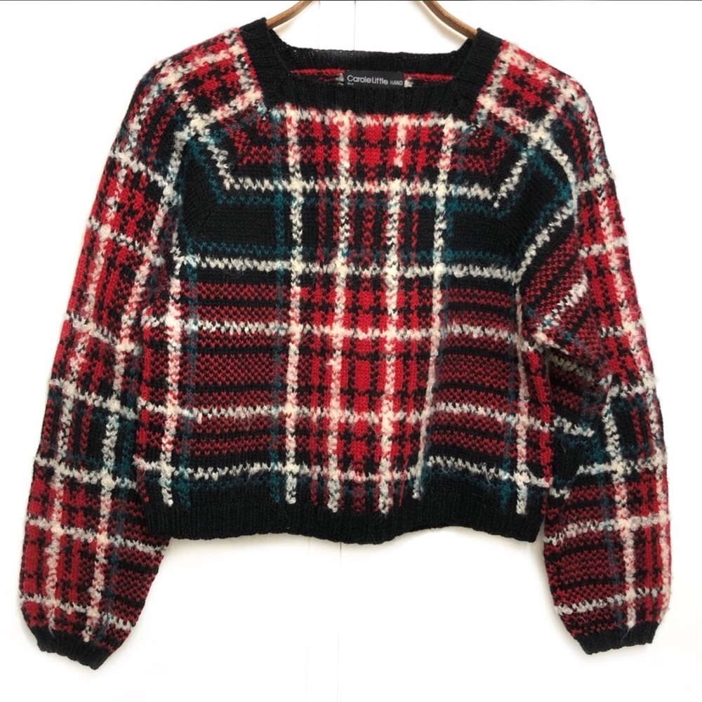 Colorful vintage hand knit wool sweater